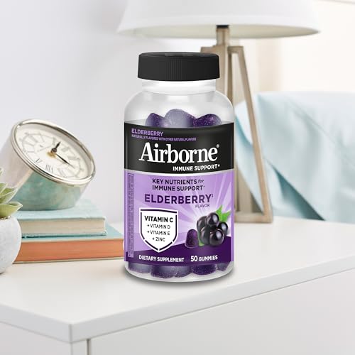 Airborne Elderberry + Zinc & Vitamin C Gummies For Adults, Immune Support Vitamin D & Zinc Gummies With Powerful Antioxidant Vitamins C D & E - Maple Wellness Supplements