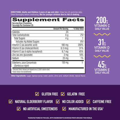 Airborne Elderberry + Zinc & Vitamin C Gummies For Adults, Immune Support Vitamin D & Zinc Gummies With Powerful Antioxidant Vitamins C D & E - Maple Wellness Supplements