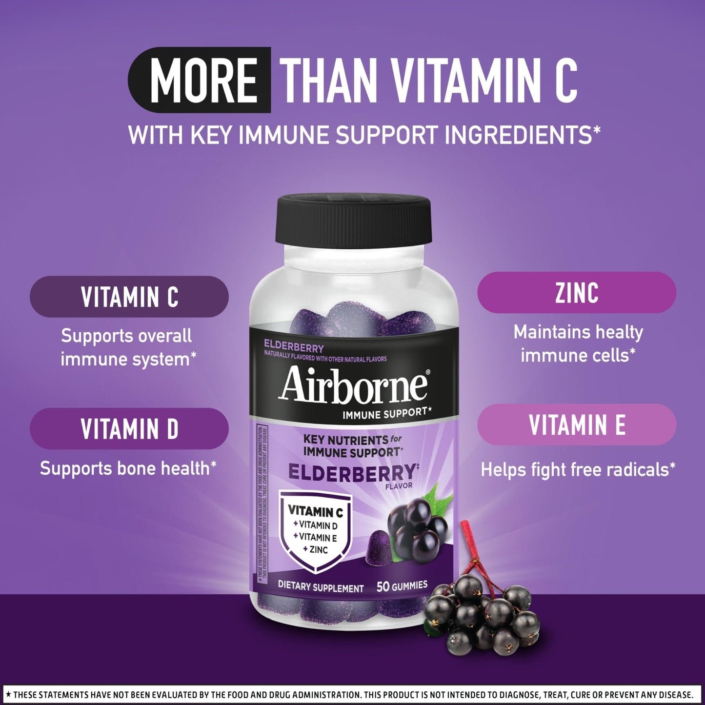 Airborne Elderberry + Zinc & Vitamin C Gummies For Adults, Immune Support Vitamin D & Zinc Gummies With Powerful Antioxidant Vitamins C D & E - Maple Wellness Supplements
