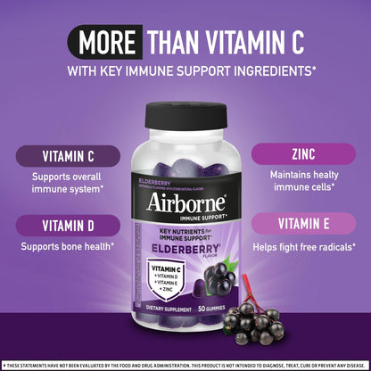 Airborne Elderberry + Zinc & Vitamin C Gummies For Adults, Immune Support Vitamin D & Zinc Gummies With Powerful Antioxidant Vitamins C D & E - Maple Wellness Supplements