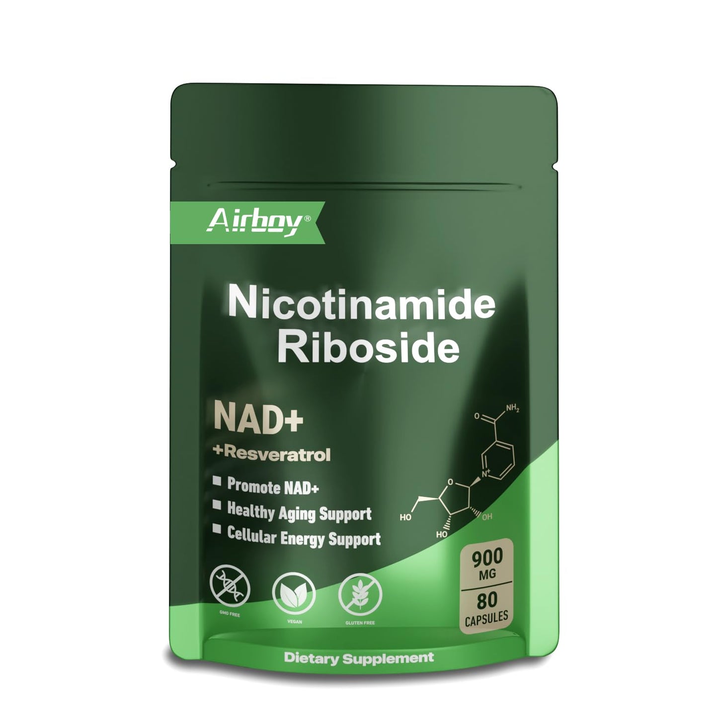 Airboy NAD Supplement with Nicotinamide Riboside Resveratrol & Quercetin 900 mg, NMNH Alternative for Men and Women Support Anti-Aging, Energy, Focus - 80 Capsules - Maple Wellness Supplements