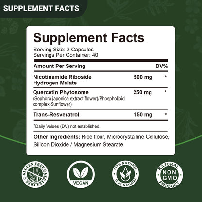 Airboy NAD Supplement with Nicotinamide Riboside Resveratrol & Quercetin 900 mg, NMNH Alternative for Men and Women Support Anti-Aging, Energy, Focus - 80 Capsules - Maple Wellness Supplements