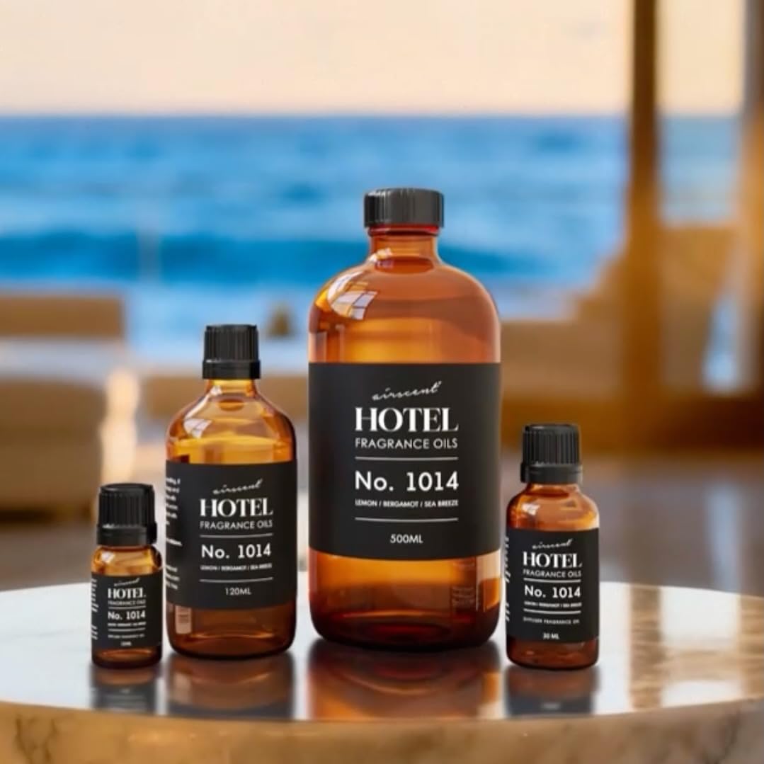 AirScent Hotel Diffuser Oil No. 1014 - The Iconic 5-Star Hotel Coastal Blend - Lemon Bergamot Sea Breeze - Fragrance Oil for Ultrasonic and Waterless Diffusers and Crafting - 500 mL - Maple Wellness Supplements