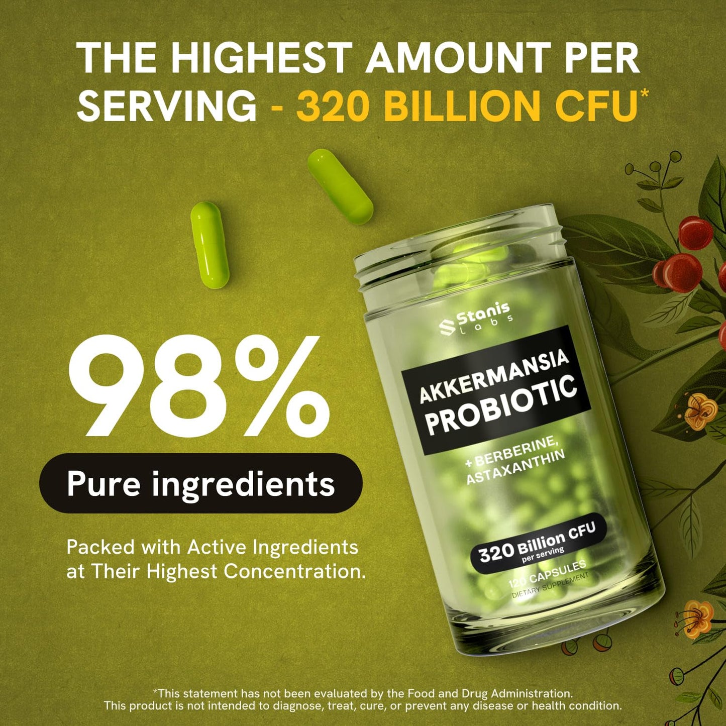 Akkermansia Muciniphila Probiotics 320 Billion CFU| Probiotic and Prebiotic | Akkermansia Probiotics for gut health | Inulin Prebiotic Fiber Capsules Astaxanthin & Berberine & Chromium | 120 capsules - Maple Wellness Supplements