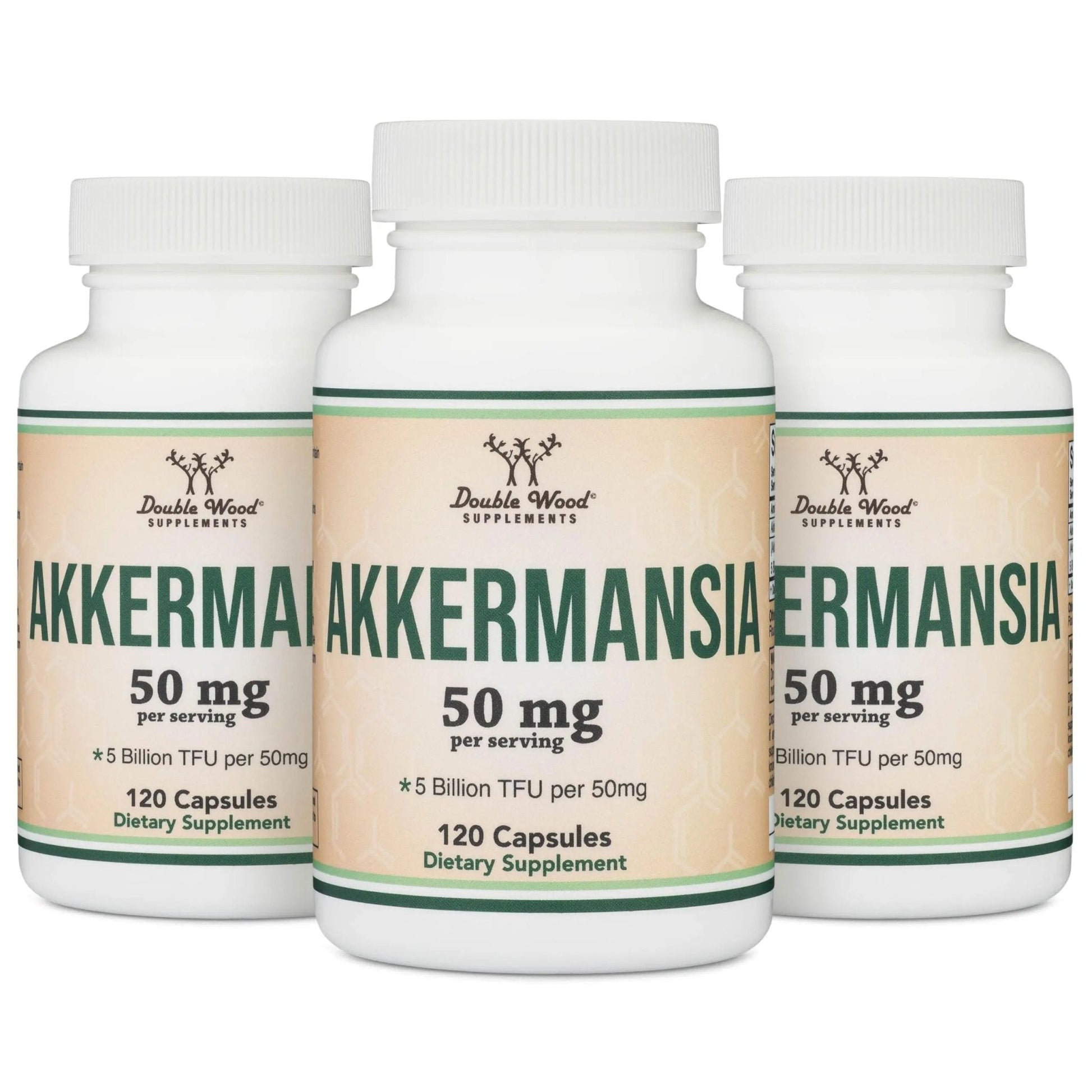 Akkermansia Probiotic and Postbiotic (Increases GLP-1 Production) 120 Capsules, 50mg per Serving (Third Party Tested to 5 Billion TFU per Serving, 50 Billion CFU per Gram) by Double Wood - Maple Wellness Supplements