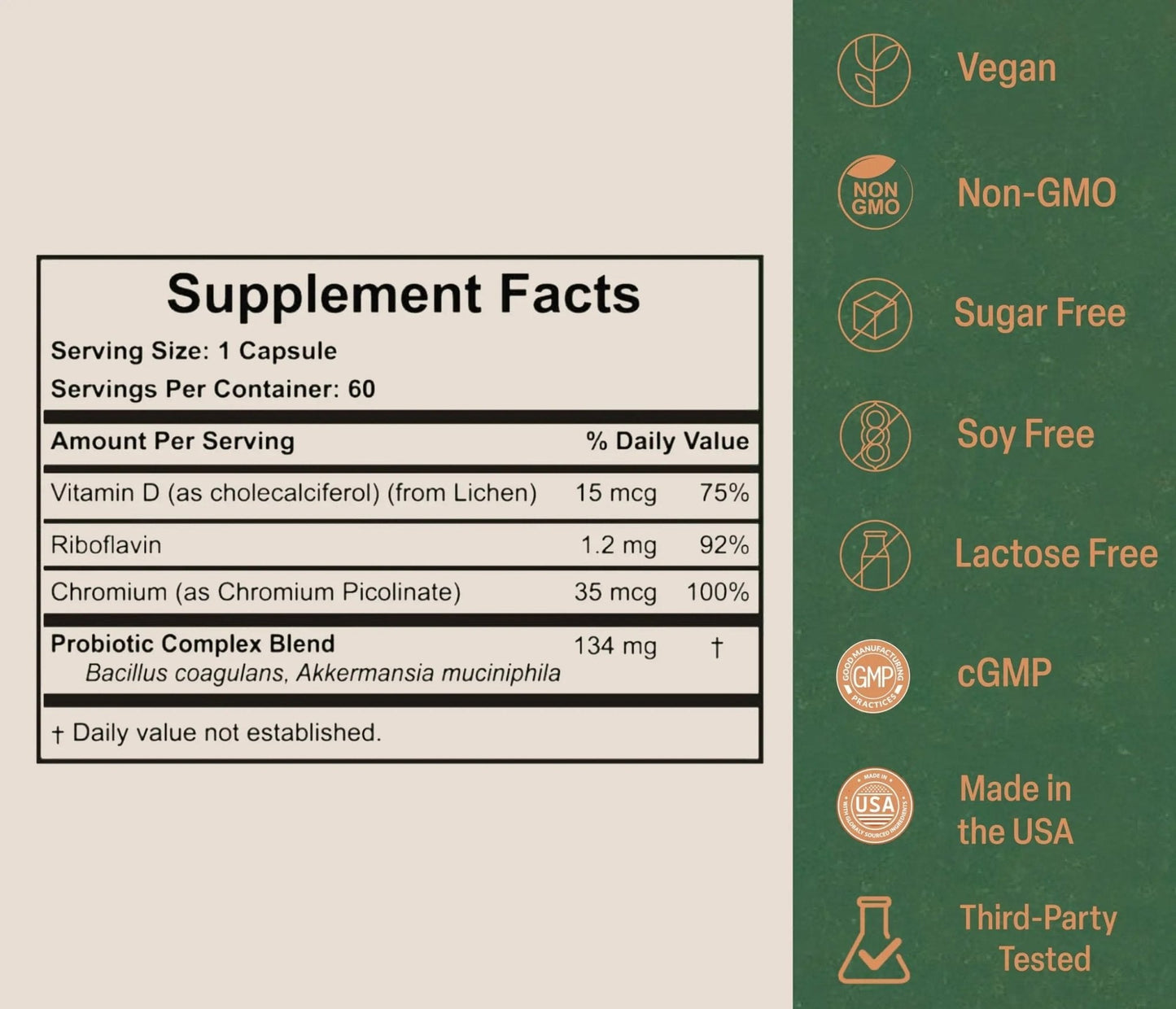 Akkermansia Probiotic for Appetite Suppressant & Craving Control | Increases GLP-1 for Weight Loss | 60 Day Supply | Made in USA | Bacillus Coagulans, B2, D3 & Chromium | SIBO Friendly, Vegan - Maple Wellness Supplements