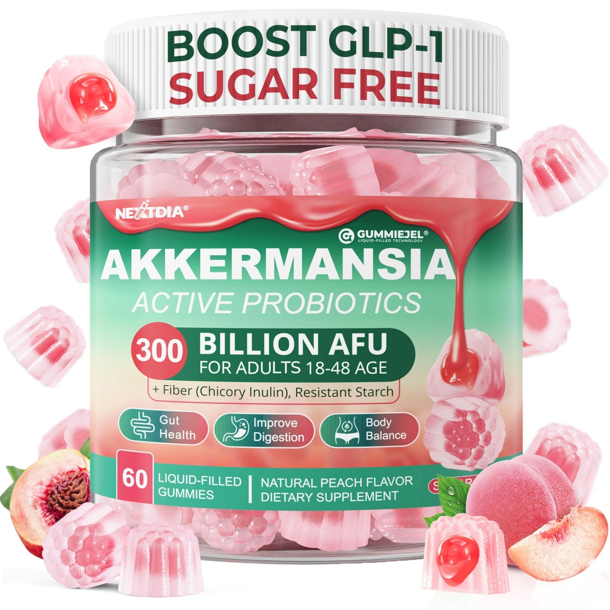 Akkermansia Probiotics Gummies with Prebiotics Fiber, 300 Billion AFU Akkermansia Muciniphila, with Polyphenol Fruits, Resistant Starch - Maple Wellness Supplements