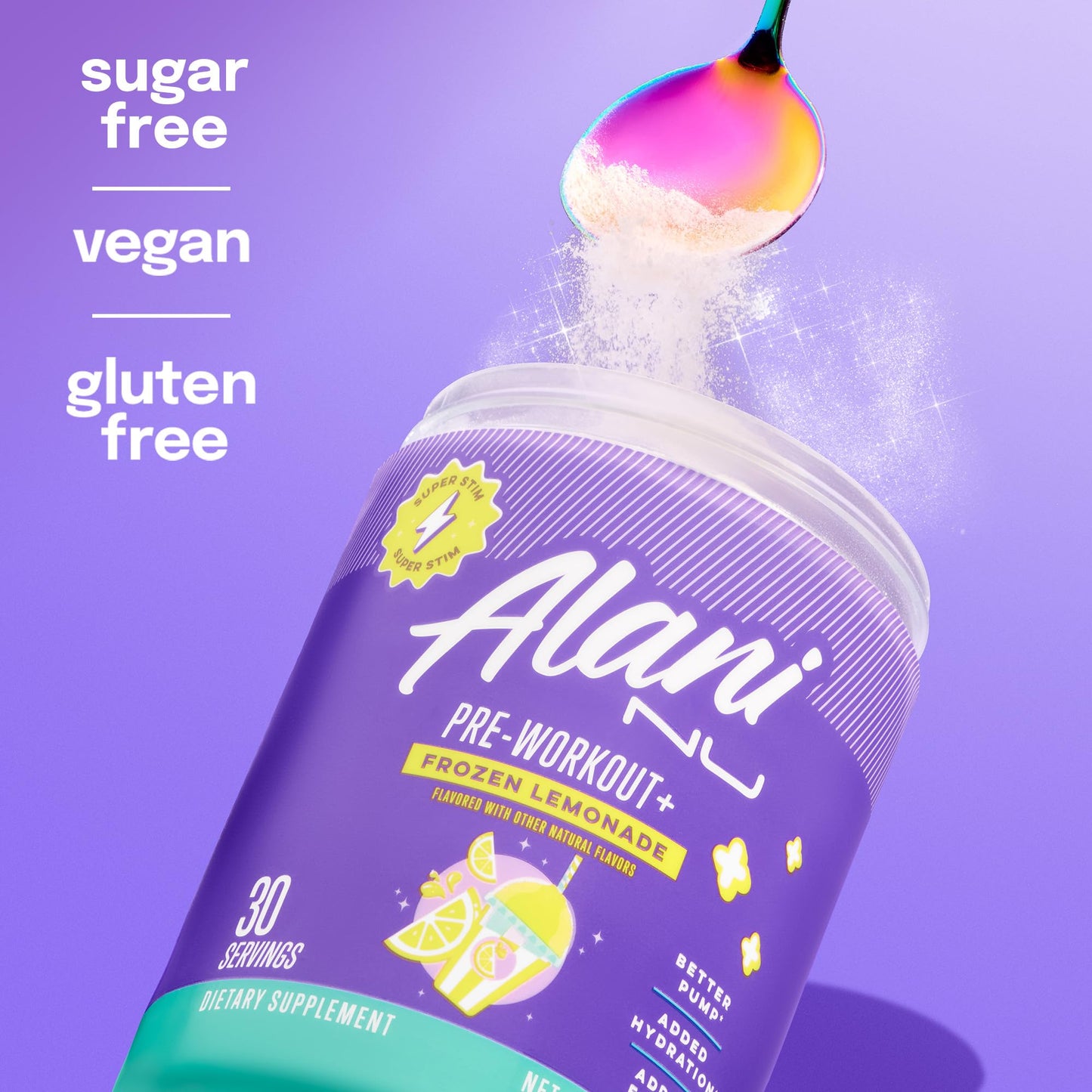 Alani Nu Pre Workout+ Powder Frozen Lemonade, Extra Boost, Sugar Free, 300mg Caffeine, L-Theanine, Beta-Alanine, Citrulline, 30 Servings - Maple Wellness Supplements
