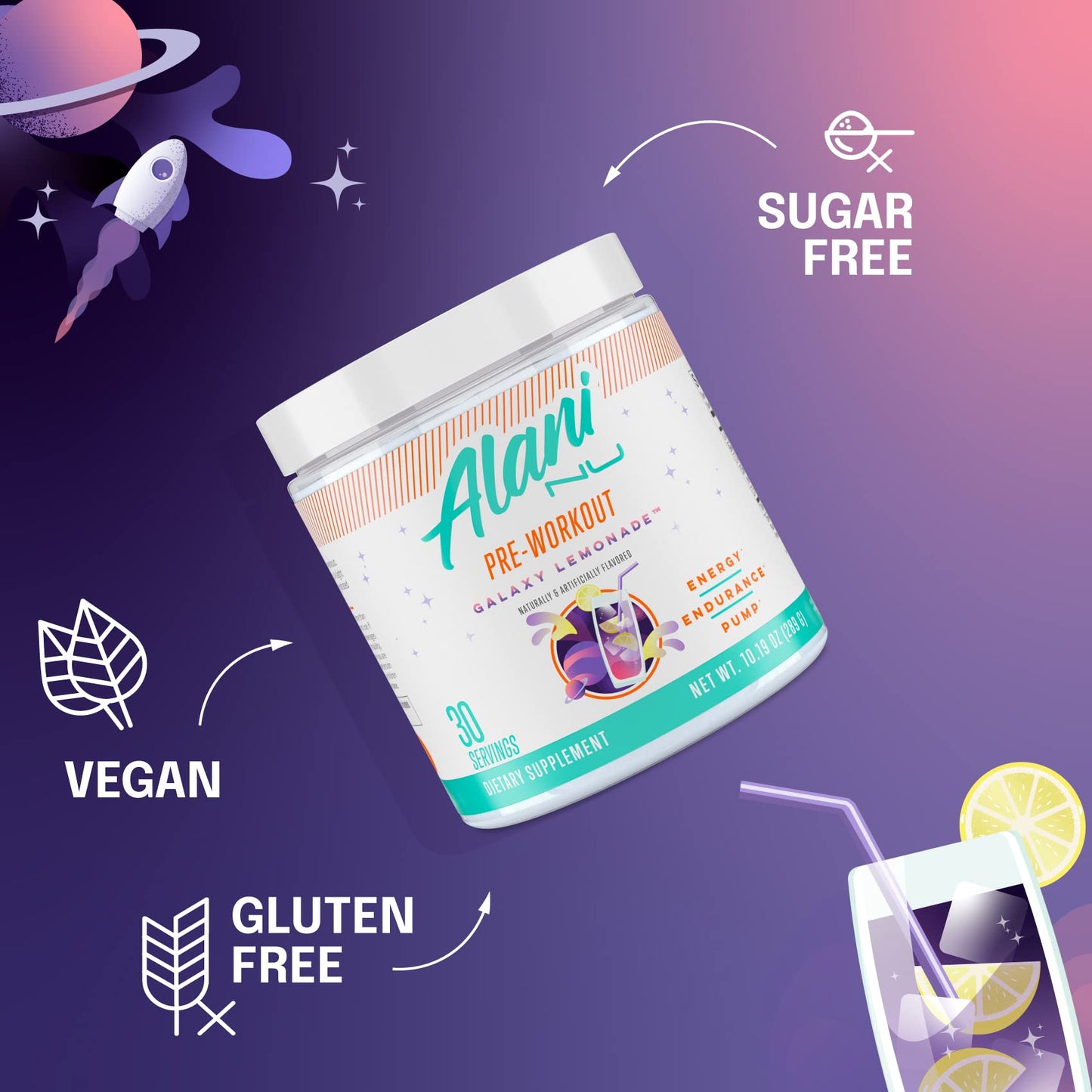 Alani Nu Pre Workout Powder GLAXAY Lemonade, Amino Energy Boost, Endurance Supplement, Sugar Free, 200mg Caffeine, L-Theanine, Beta-Alanine, L-Citrulline, 30 Servings - Maple Wellness Supplements