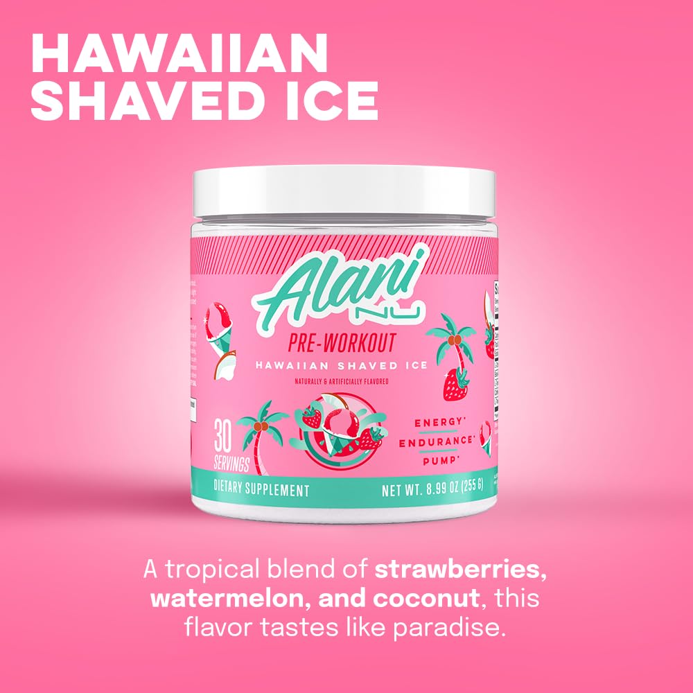 Alani Nu Pre Workout Powder Hawaiian Shaved ICE, Amino Energy Boost, Endurance Supplement, Sugar Free, 200mg Caffeine - Maple Wellness Supplements
