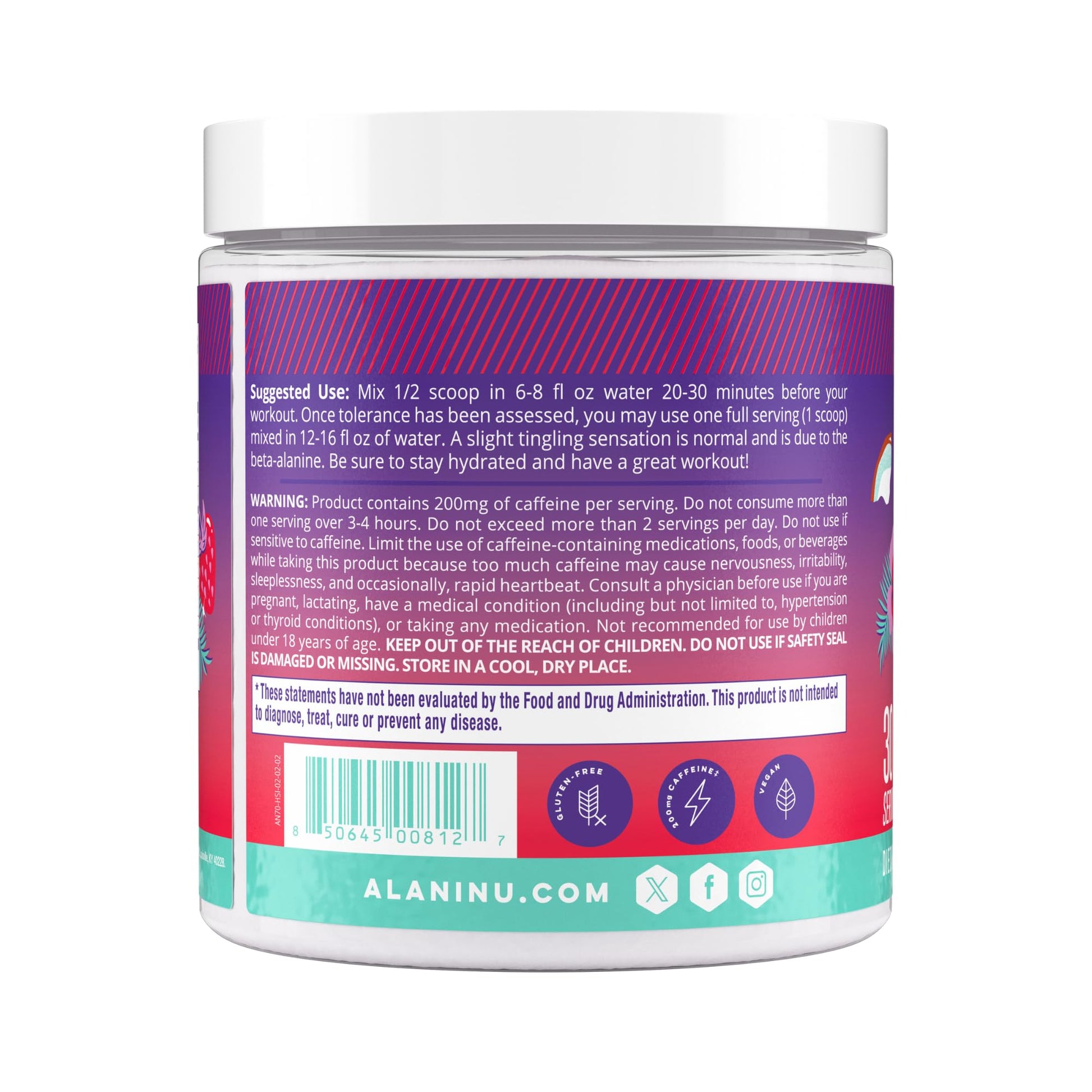 Alani Nu Pre Workout Powder Hawaiian Shaved ICE, Amino Energy Boost, Endurance Supplement, Sugar Free, 200mg Caffeine - Maple Wellness Supplements