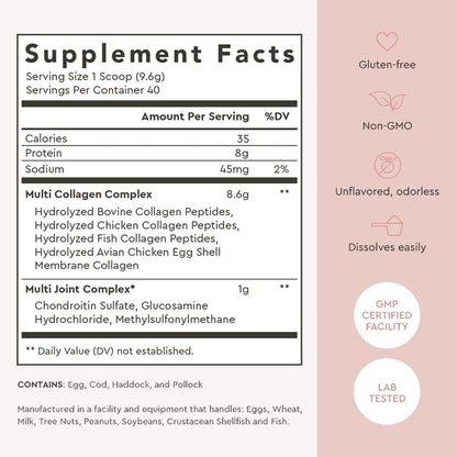 Alaya Multi Collagen Powder - Type I, II, III, V, X Hydrolyzed Collagen Peptides Protein Powder Supplement with MSM + GC (Unflavored) - NSF Certified - (40 Servings) - Maple Wellness Supplements