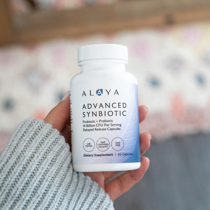 Alaya Naturals Advanced Synbiotic - Probiotic + Prebiotic - 14 Billion CFU Delayed Release Probiotic Supplement with Prebiotics from Sunfiber®, and L-glutamine for Gut Lining Integrity - 60 Capsules - Maple Wellness Supplements