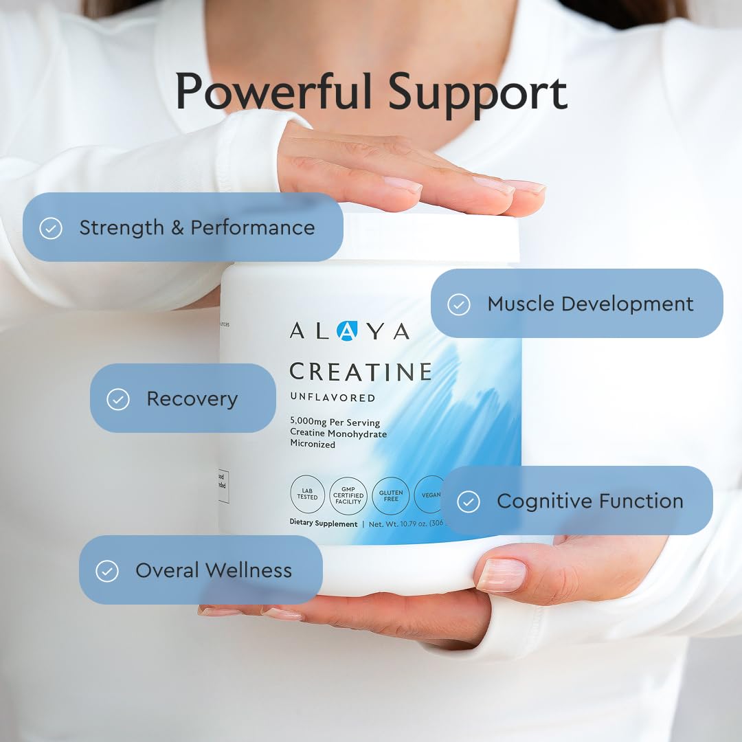 Alaya Naturals Micronized Creatine Monohydrate Powder – Pure Performance Fuel for Strength, Mental Focus, Vegan, Non-GMO, Easily Mixable & Flavorless - 5 g - Maple Wellness Supplements