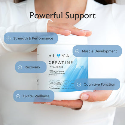 Alaya Naturals Micronized Creatine Monohydrate Powder – Pure Performance Fuel for Strength, Mental Focus, Vegan, Non-GMO, Easily Mixable & Flavorless - 5 g - Maple Wellness Supplements