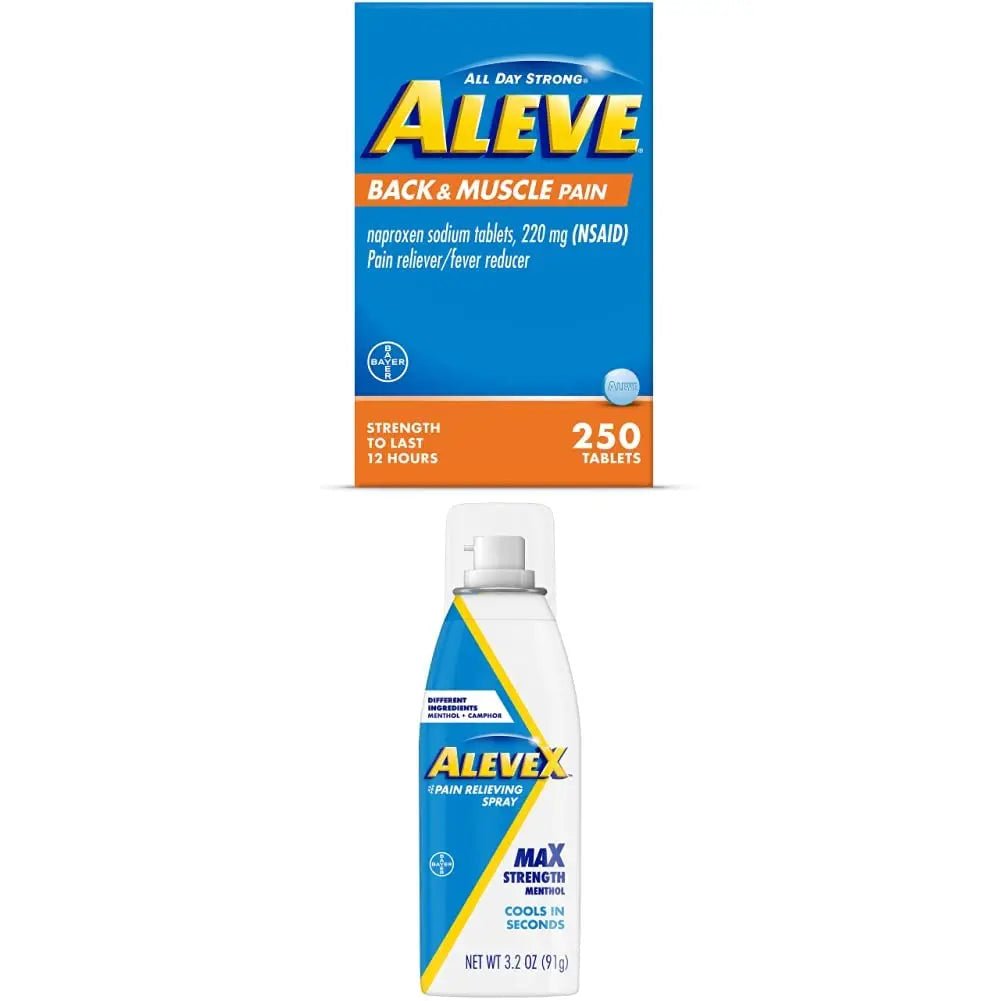 Aleve Back & Muscle with Naproxen, 250 Count & AleveX Pain Relief Spray, 3.2 Ounce, Pain Relief - Maple Wellness Supplements