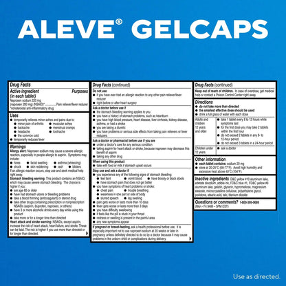 Aleve Gelcaps with Easy Open Arthritis Cap, Naproxen Sodium, Medication for Arthritis Pain, 160 Count - Maple Wellness Supplements