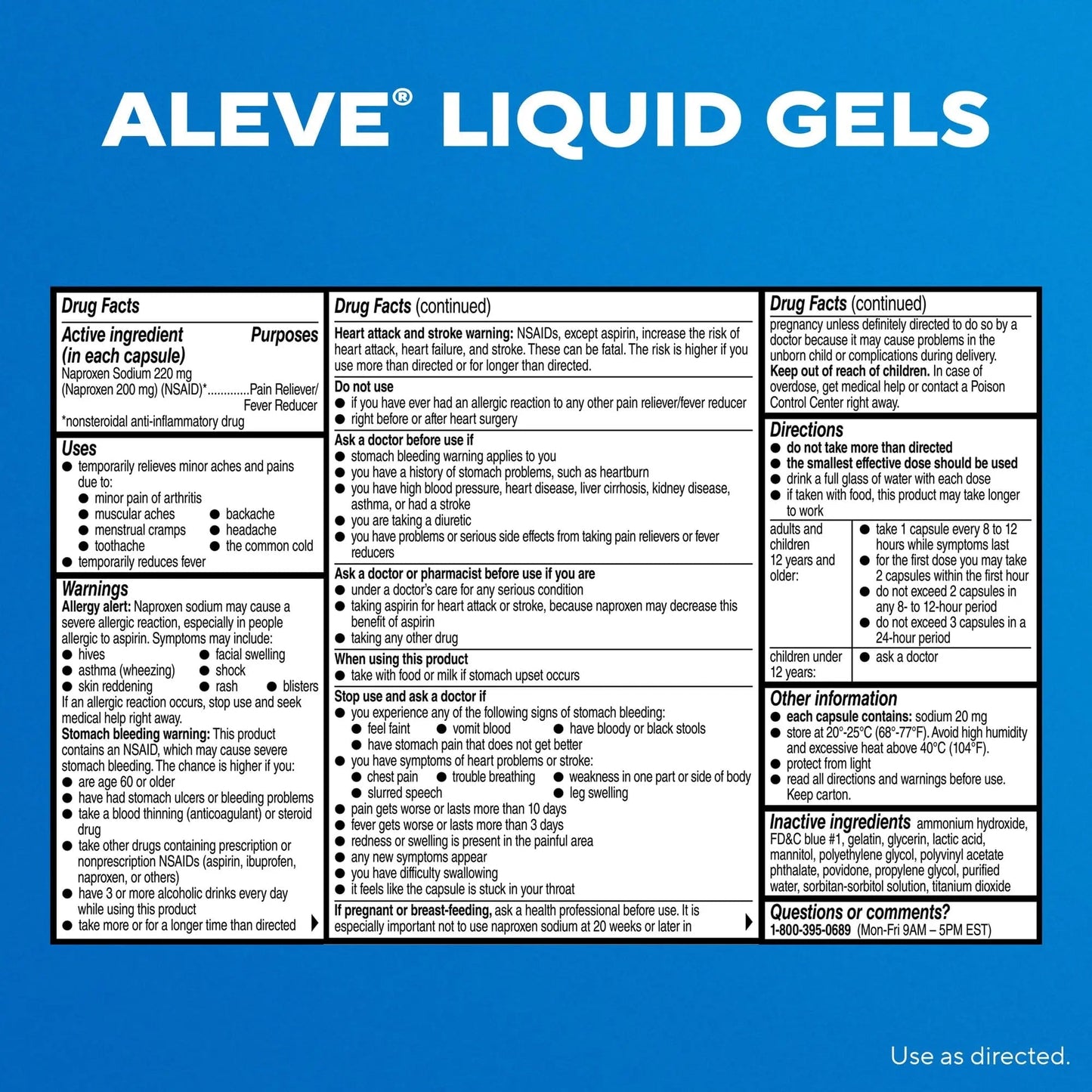 Aleve Liquid Capsules, Naproxen Sodium Capsules 220 mg (NSAID), Pain Reliever/Fever Reducer, Fast Pain Relief, 120 Count - Maple Wellness Supplements