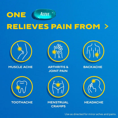 Aleve Liquid Capsules, Naproxen Sodium Capsules 220 mg (NSAID), Pain Reliever/Fever Reducer, Fast Pain Relief, 120 Count - Maple Wellness Supplements