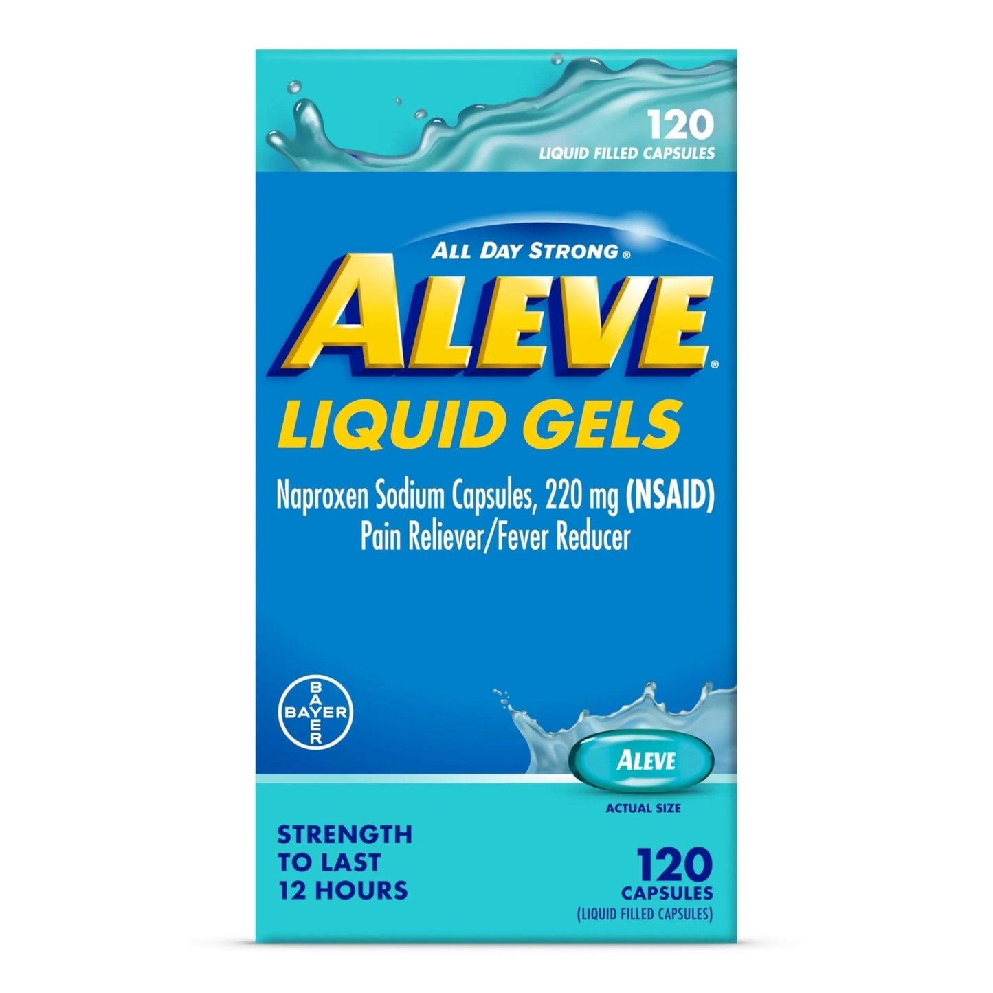 Aleve Liquid Capsules, Naproxen Sodium Capsules 220 mg (NSAID), Pain Reliever/Fever Reducer, Fast Pain Relief, 120 Count - Maple Wellness Supplements