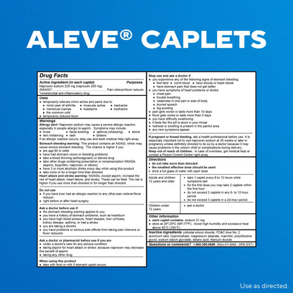 Aleve Pain Reliever & Fever Reducer Naproxen Sodium Caplets, Body and Arthritis Pain Reliever, Medicine for Adults and Children Ages 12 and Up, 60 Individual Pouches - Maple Wellness Supplements