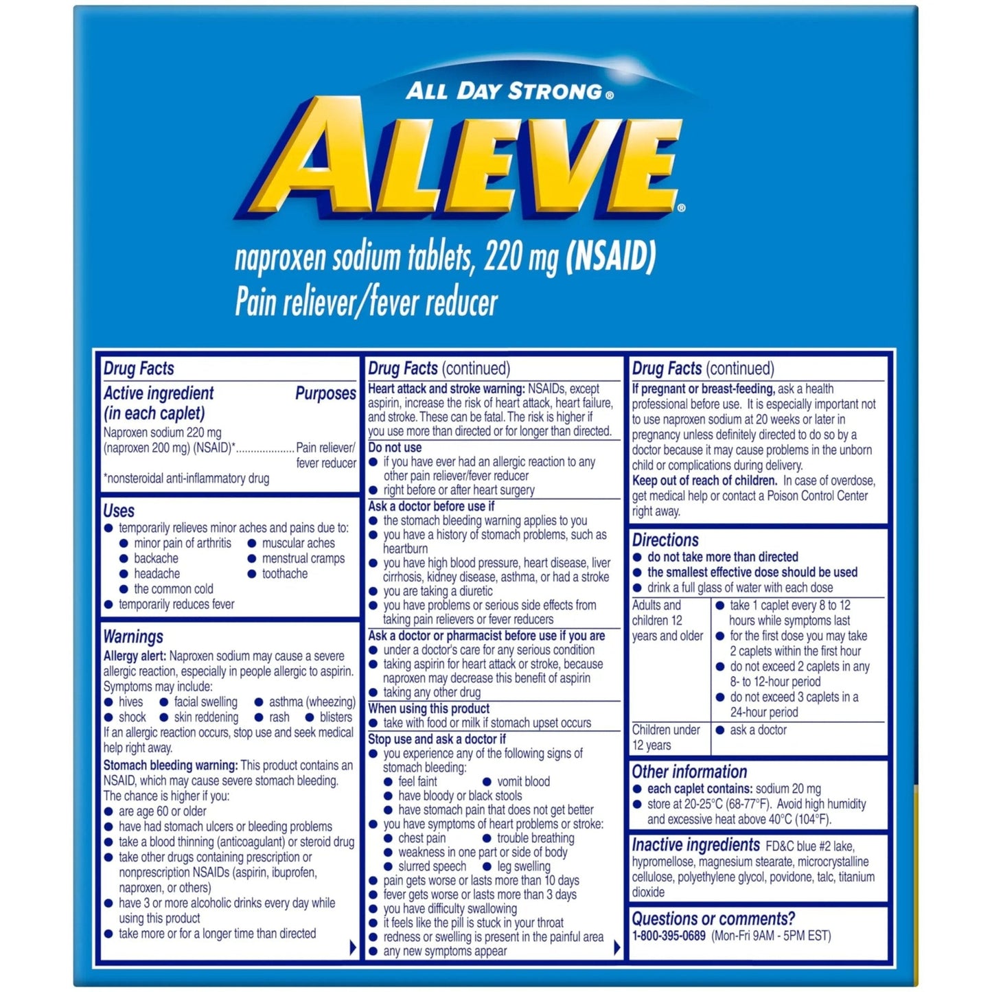 Aleve Pain Reliever & Fever Reducer Naproxen Sodium Caplets, Body and Arthritis Pain Reliever, Medicine for Adults and Children Ages 12 and Up, 60 Individual Pouches - Maple Wellness Supplements