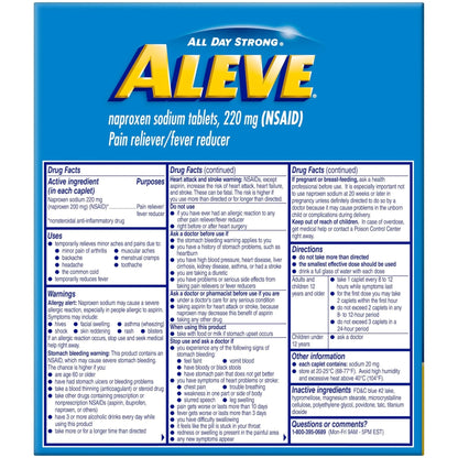 Aleve Pain Reliever & Fever Reducer Naproxen Sodium Caplets, Body and Arthritis Pain Reliever, Medicine for Adults and Children Ages 12 and Up, 60 Individual Pouches - Maple Wellness Supplements