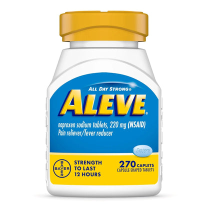 Aleve Pain Reliever & Fever Reducer Naproxen Sodium Caplets, Body Pain Relief, 270 Count - Maple Wellness Supplements
