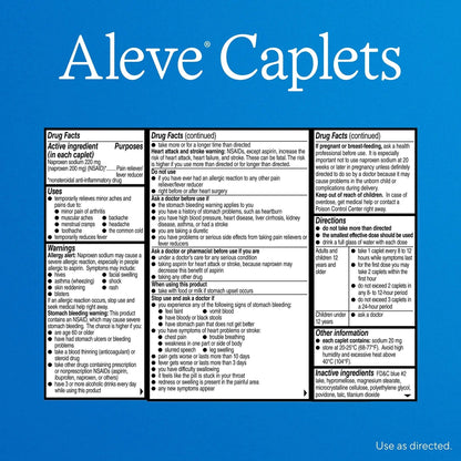 Aleve Pain Reliever & Fever Reducer Naproxen Sodium Caplets, Body Pain Relief, 270 Count - Maple Wellness Supplements