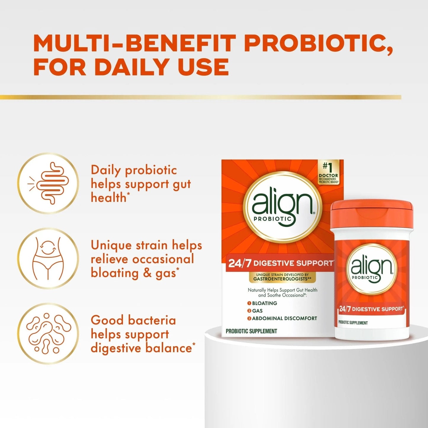 Align Probiotic, 24/7 Digestive Support*§, Probiotics for Women and Men, Probiotics for Digestive Health, Men and Womens Probiotic Capsules Help Relieve Occasional Bloating & Gas*, 14 Capsules - Maple Wellness Supplements