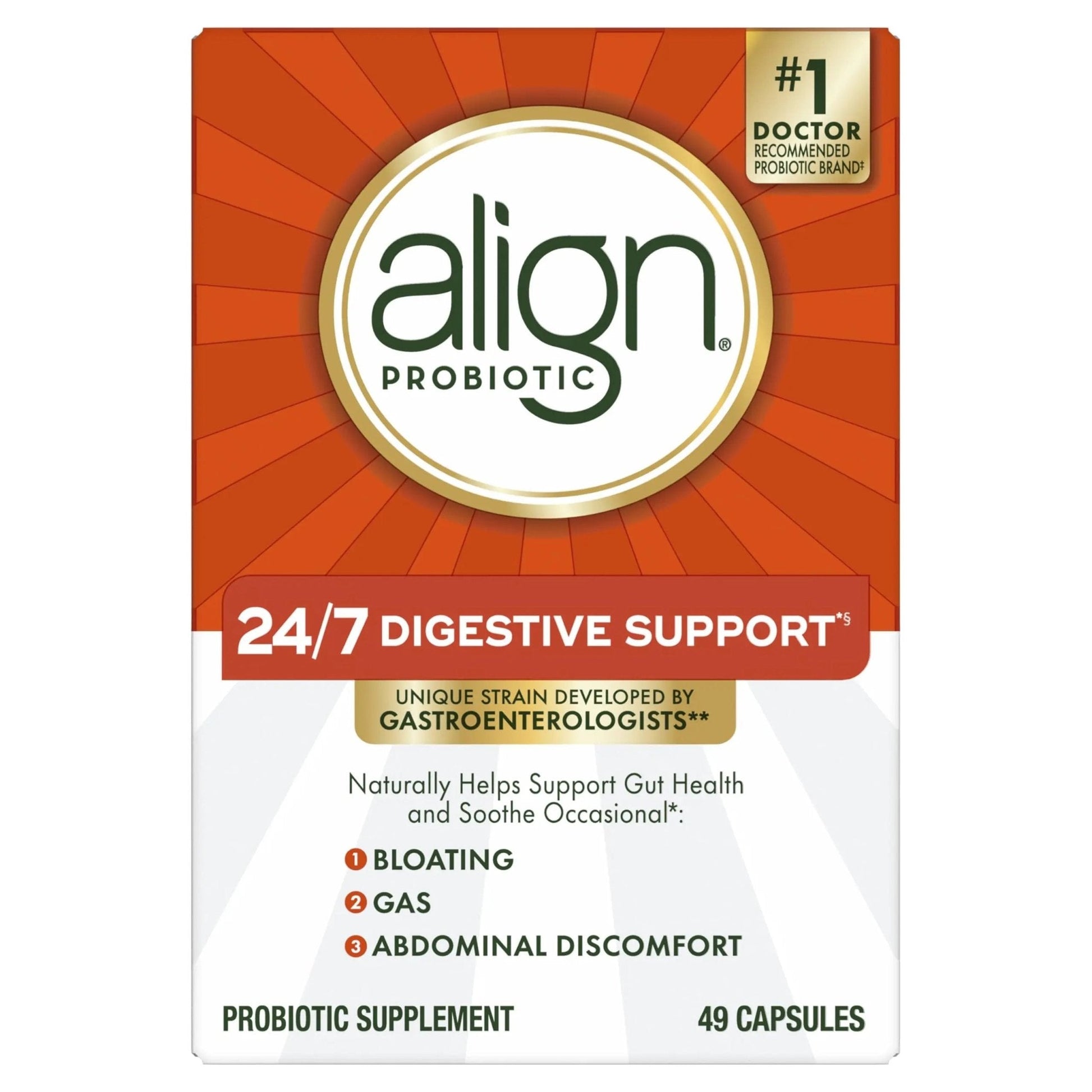 Align Probiotic, 24/7 Digestive Support*§, Probiotics for Women and Men, Probiotics for Digestive Health, Men and Womens Probiotic Capsules Help Relieve Occasional Bloating & Gas*, 49 Capsules - Maple Wellness Supplements