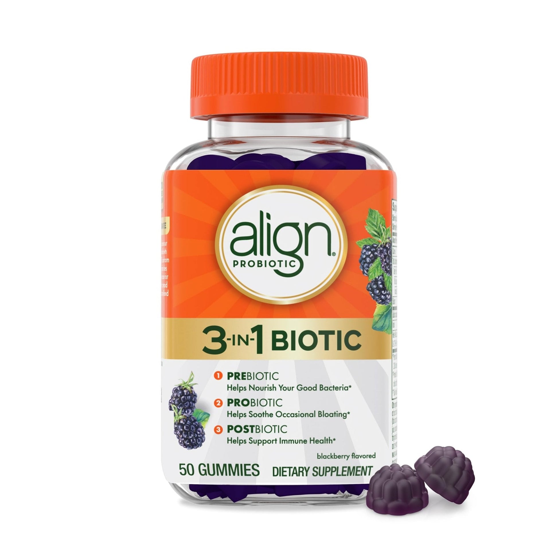 Align Probiotic, 3-in-1 Biotic Gummies, Prebiotic + Probiotic + Postbiotic, 1 Doctor Recommended Probiotic Brand‡, Helps Relieve Occasional Bloating - Maple Wellness Supplements