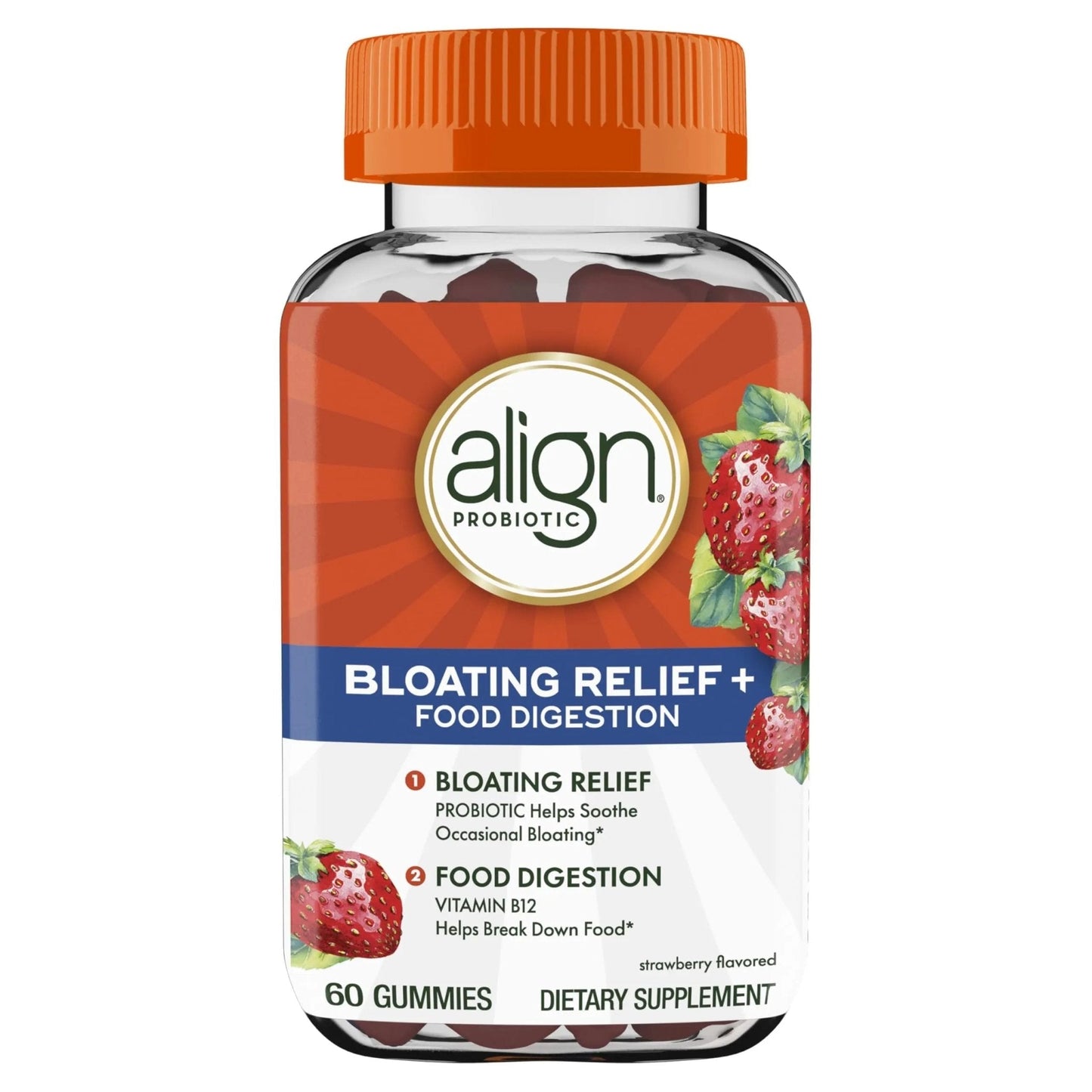 Align Probiotic, Bloating Relief + Food Digestion, Probiotics for Women and Men, Probiotic Helps Soothe Occasional Bloating*, With Vitamin B12 to Help Break Down Food into Cellular Energy*,60 Gummies - Maple Wellness Supplements