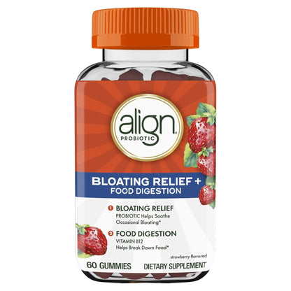 Align Probiotic, Bloating Relief + Food Digestion, Probiotics for Women and Men, Probiotic Helps Soothe Occasional Bloating*, With Vitamin B12 to Help Break Down Food into Cellular Energy*,60 Gummies - Maple Wellness Supplements