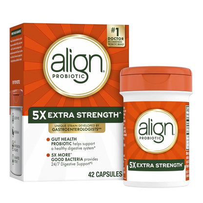 Align Probiotic, Extra Strength, Probiotics for Women and Men, Probiotics for Men, Probiotic Capsules have 5X CFUs, 42 Capsules - Maple Wellness Supplements
