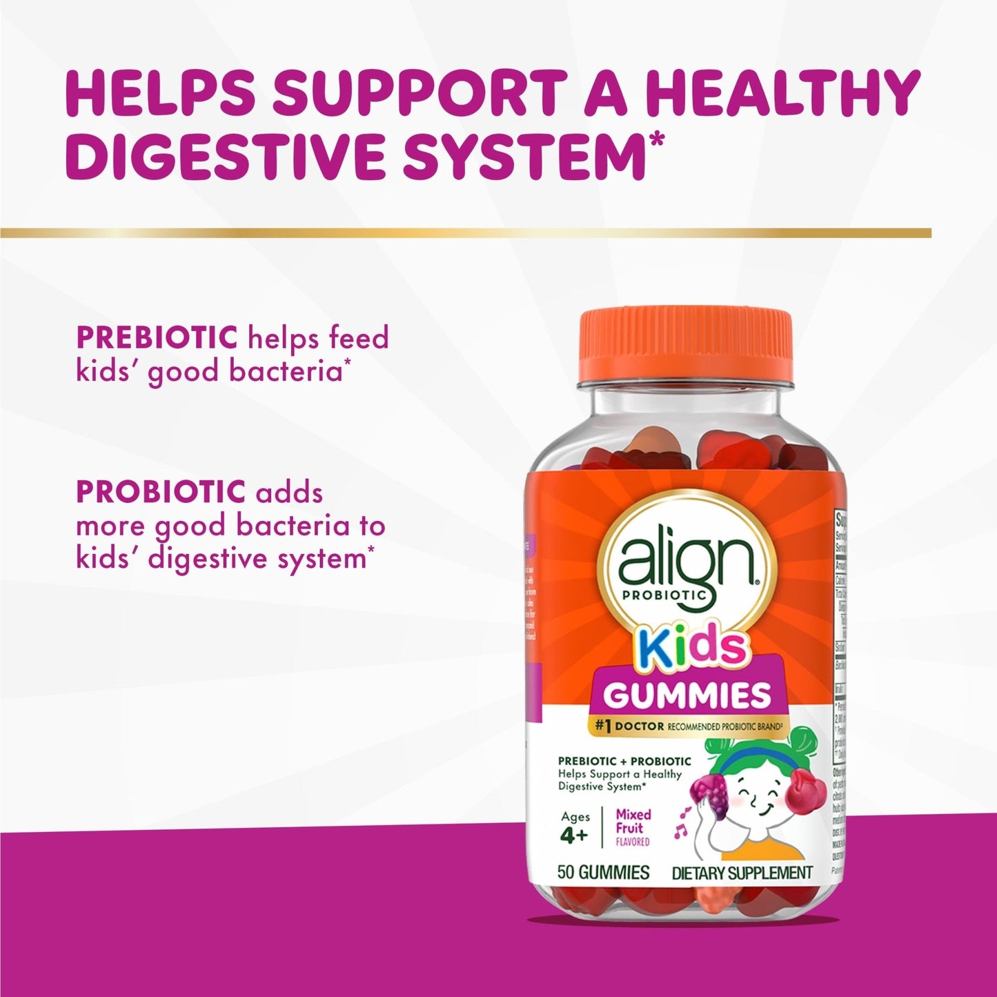 Align Probiotic, Kids Gummies, Prebiotic + Probiotic helps support a healthy digestive system*, 1 Doctor Recommended Probiotic Brand - Maple Wellness Supplements