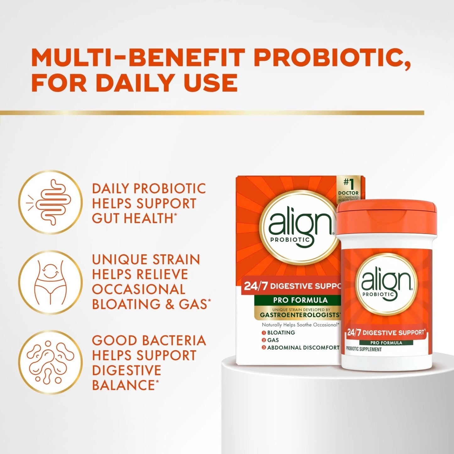 Align Probiotic, Pro Formula, Probiotics for Women and Men, Probiotics for Digestive Health, Men and Womens Probiotic Capsules Help Relieve Occasional Bloating & Gas*, 30 Capsules - Maple Wellness Supplements