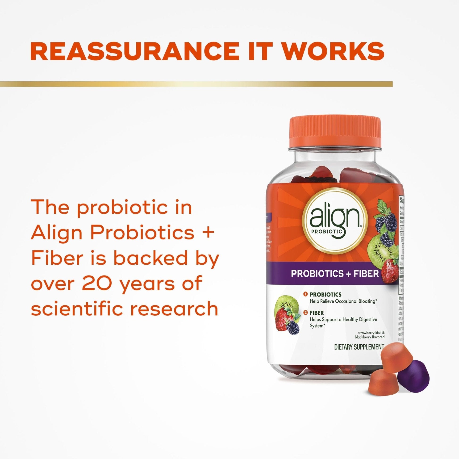 Align Probiotic, Probiotics + Fiber Gummies, Probiotics Help Relieve Occasional Bloating*, Fiber Helps Support a Healthy Digestive System - Maple Wellness Supplements