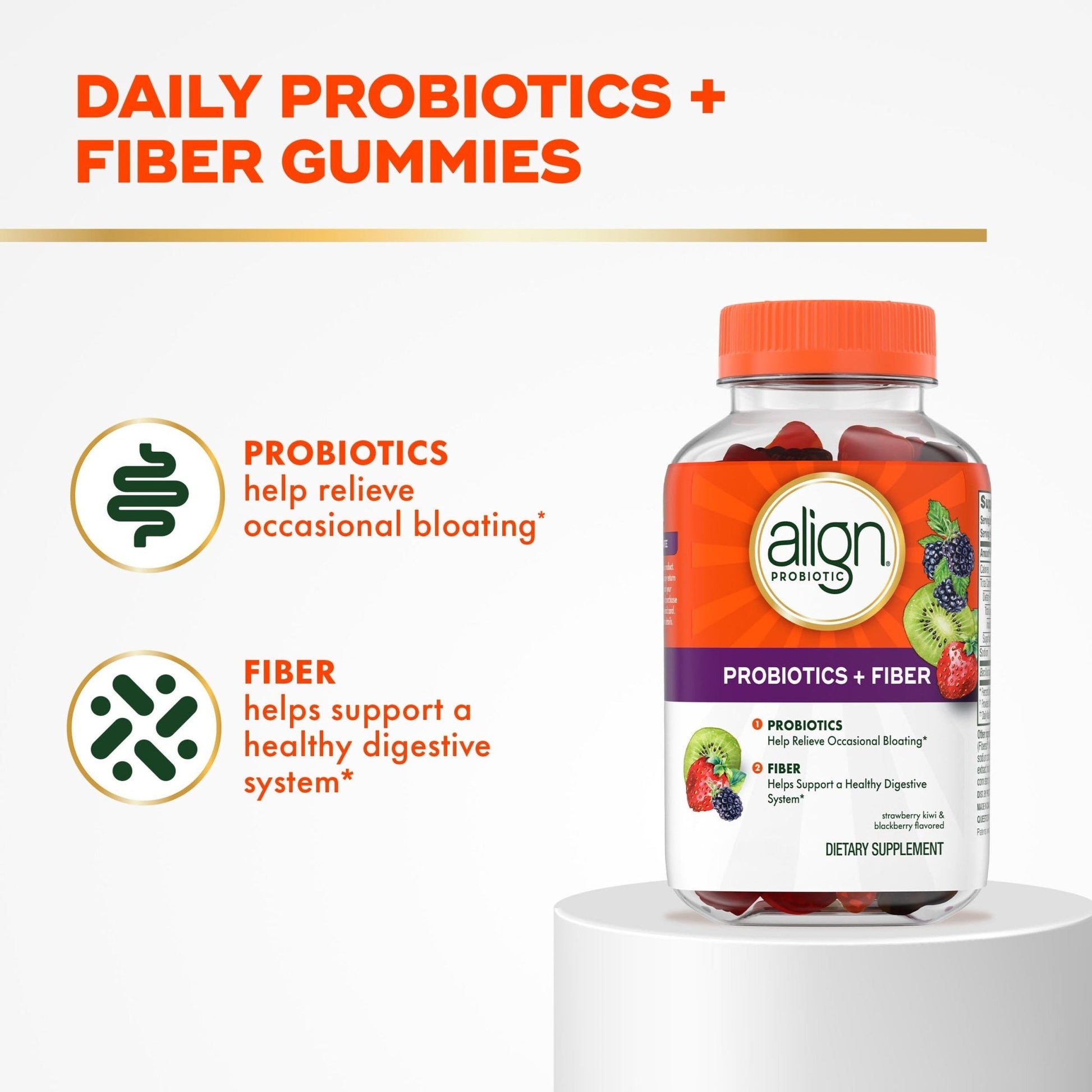 Align Probiotic, Probiotics + Fiber Gummies, Probiotics Help Relieve Occasional Bloating*, Fiber Helps Support a Healthy Digestive System - Maple Wellness Supplements