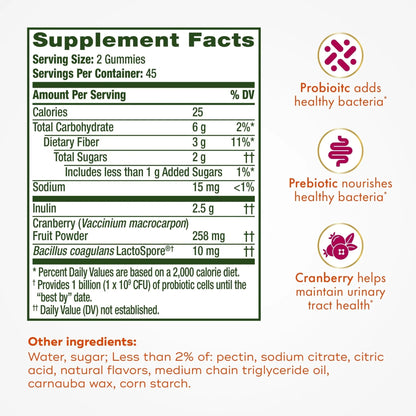 Align Probiotic, Women's Dualbiotic, Womens Probiotic Gummies, Prebiotics and Probiotics for Women, with Cranberry for Urinary Tract Health*, Cranberry Flavor, 90 Gummies - Maple Wellness Supplements
