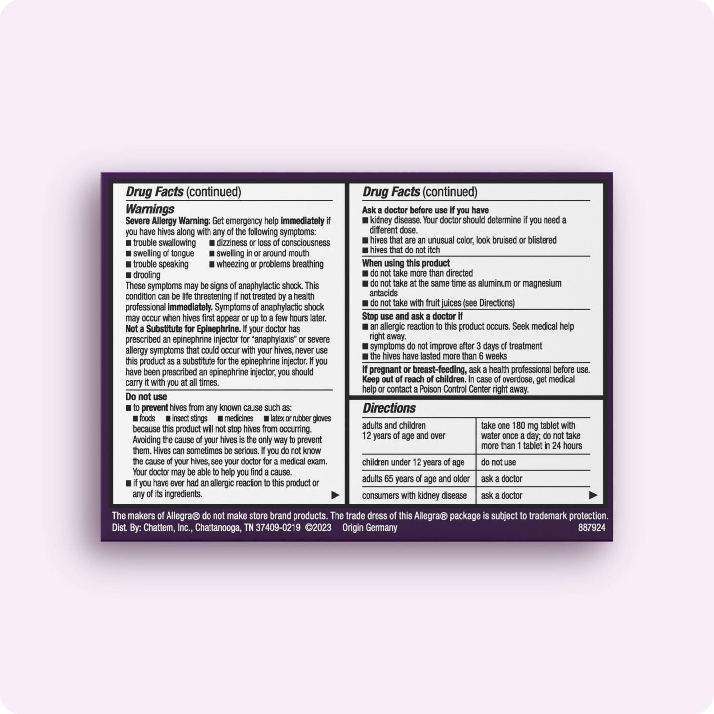 Allegra Hives Antihistamine 24-Hour Tablets, Non-Drowsy Hive Reduction and Hive Itch Relief, 180 mg Fexofenadine HCI, 30-Count - Maple Wellness Supplements