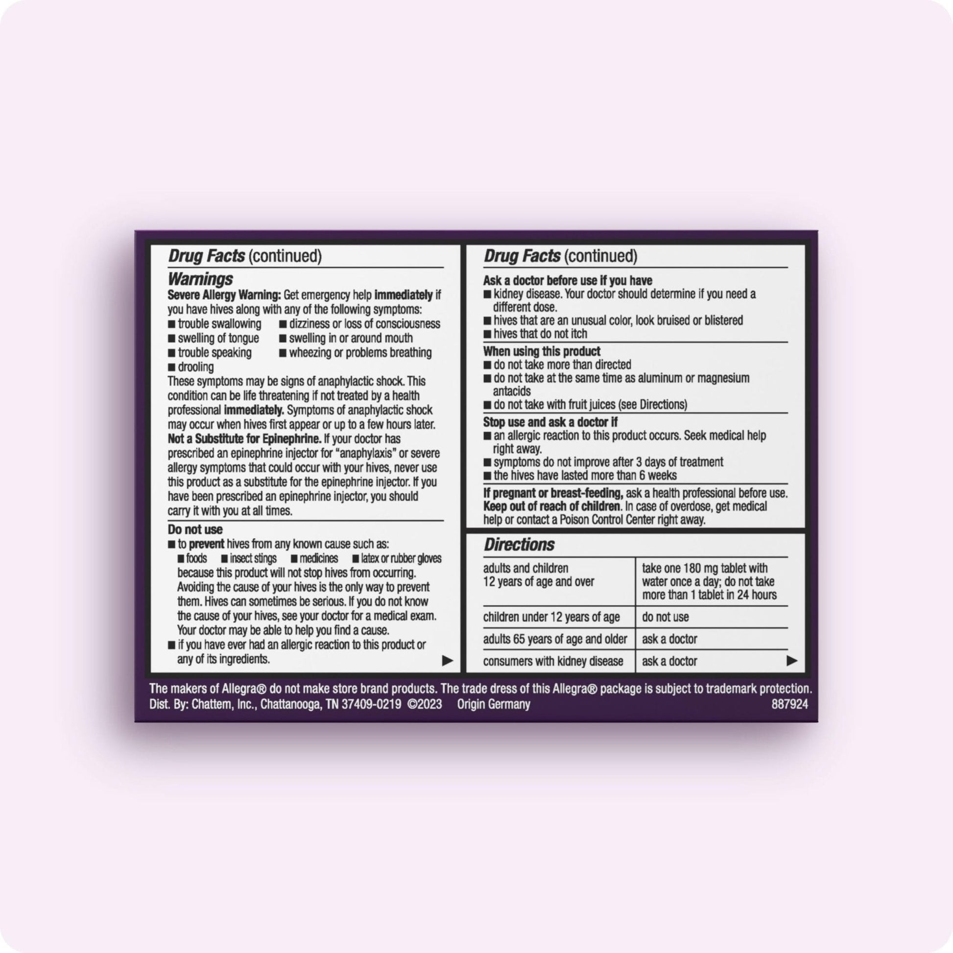 Allegra Hives Antihistamine 24-Hour Tablets, Non-Drowsy Hive Reduction and Hive Itch Relief, 180 mg Fexofenadine HCI, 30-Count - Maple Wellness Supplements