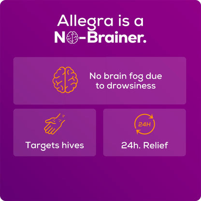 Allegra Hives Antihistamine 24-Hour Tablets, Non-Drowsy Hive Reduction and Hive Itch Relief, 180 mg Fexofenadine HCI, 30-Count - Maple Wellness Supplements