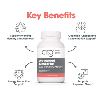 Allergy Research Group Advanced NeuroPlus - Nootropic Formula with Spearmint Extract, Lions Mane & Citicoline - Supports Working Memory Focus & Cognitive Function - 30 Servings - 90 Tablets - Maple Wellness Supplements