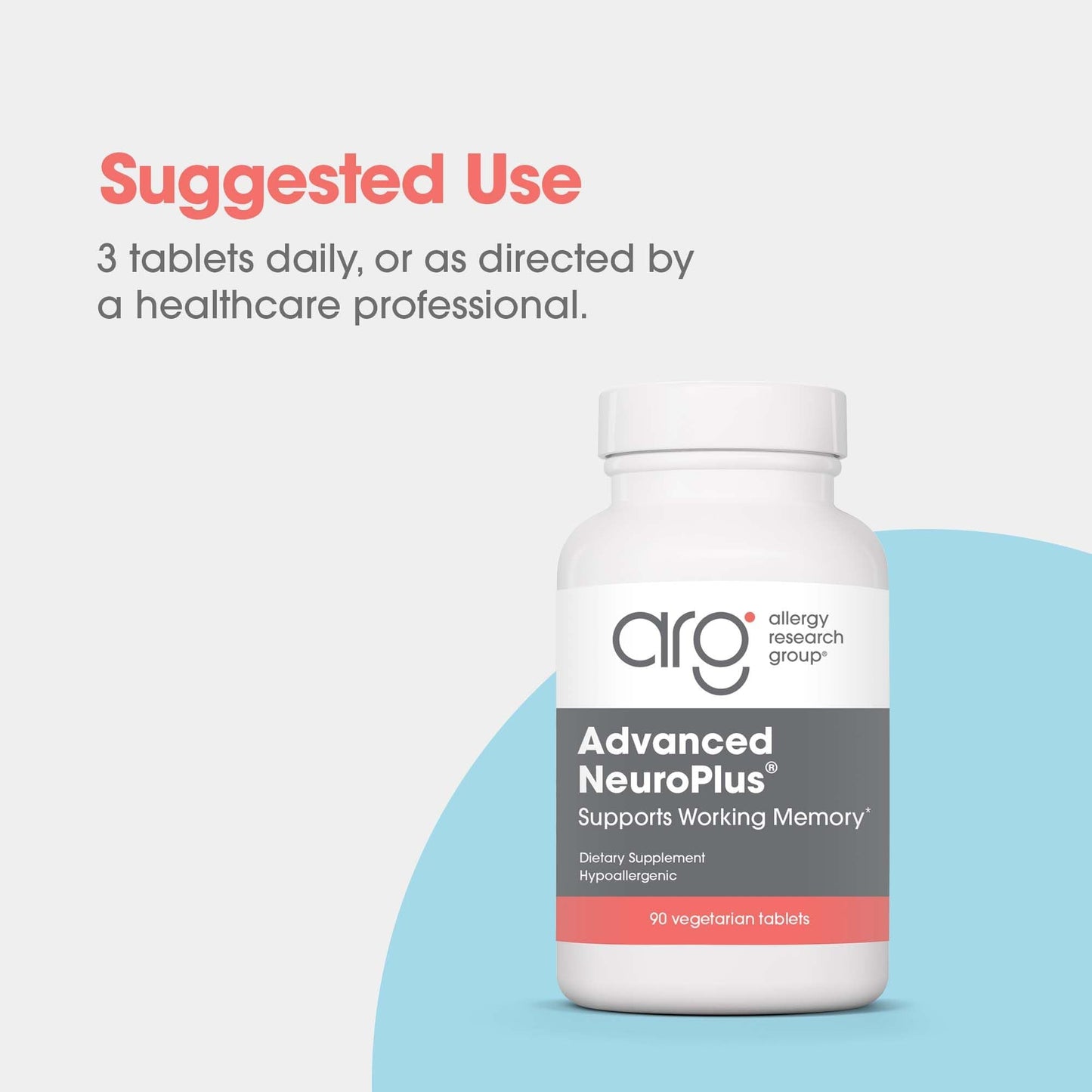 Allergy Research Group Advanced NeuroPlus - Nootropic Formula with Spearmint Extract, Lions Mane & Citicoline - Supports Working Memory Focus & Cognitive Function - 30 Servings - 90 Tablets - Maple Wellness Supplements