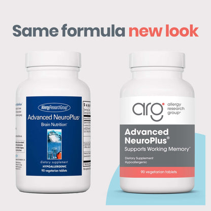 Allergy Research Group Advanced NeuroPlus - Nootropic Formula with Spearmint Extract, Lions Mane & Citicoline - Supports Working Memory Focus & Cognitive Function - 30 Servings - 90 Tablets - Maple Wellness Supplements