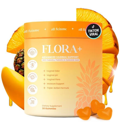 ALLFEMME Flora+ Women’s Vaginal Probiotic Gummies for pH Balance, Odor and Freshness Support with Prebiotics & Hyaluronic Acid - Maple Wellness Supplements