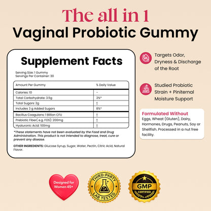 ALLFEMME Flora+ Women’s Vaginal Probiotic Gummies for pH Balance, Odor and Freshness Support with Prebiotics & Hyaluronic Acid - Maple Wellness Supplements