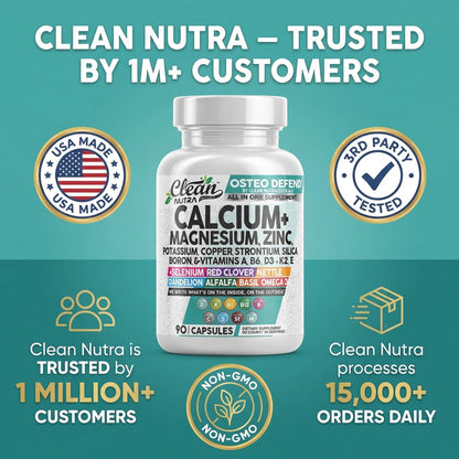 Allin1 Calcium Magnesium Zinc Supplement with Potassium, Copper, Strontium, Silica, Vitamin D3 K2, Boron, Vitamin B1 B12 Red Clover Herb Alfalfa Basil Pills for Men - Maple Wellness Supplements