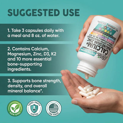 Allin1 Calcium Magnesium Zinc Supplement with Potassium, Copper, Strontium, Silica, Vitamin D3 K2, Boron, Vitamin B1 B12 Red Clover Herb Alfalfa Basil Pills for Men - Maple Wellness Supplements